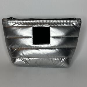 Think Royln Organizational Travel Pouch Silver Puffer Quilted Metallic